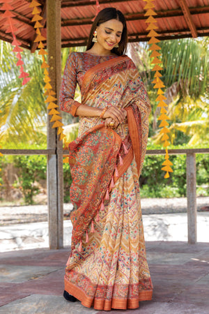 Antique White Digital Print Saree