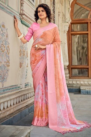 Apricot Orange Digital Print Saree