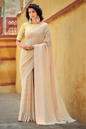 Beige Digital Print Saree