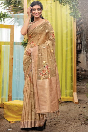 Beige Digital Print Saree