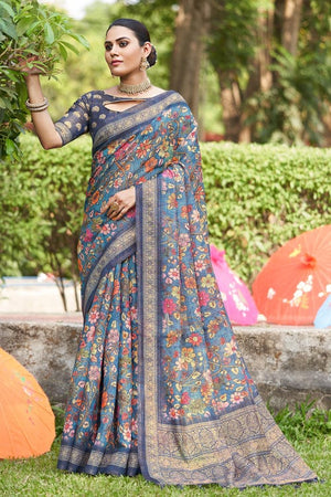 Blue Digital Print Saree