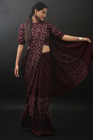 Boysenberry Purple Digital Print Saree