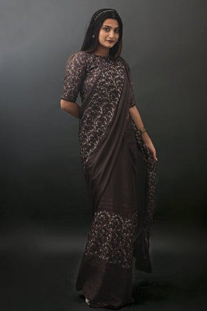 Brown Digital Print Saree