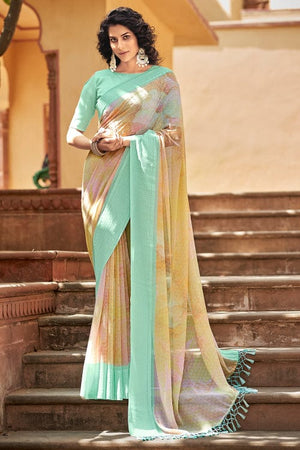 Canary Yellow Digital Print Saree