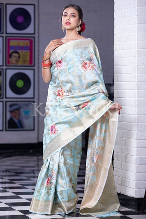 Celeste Blue Digital Print Saree