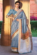 blue digital print saree