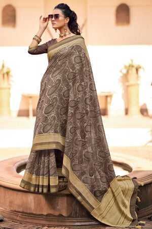 Cream Digital Print Saree