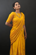 yellow digital print saree