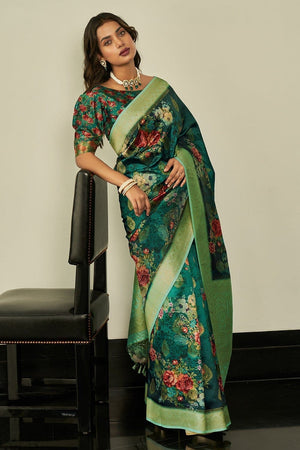 Emerald Green Digital Print Saree