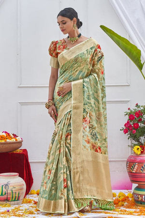 Emerald Green Digital Print Saree