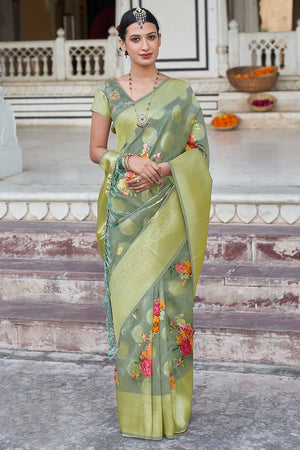 Fern Green Digital Print Saree