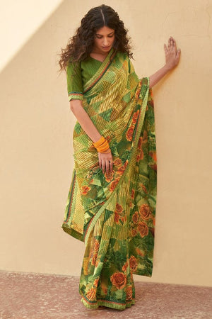 Fern Green Digital Print Saree