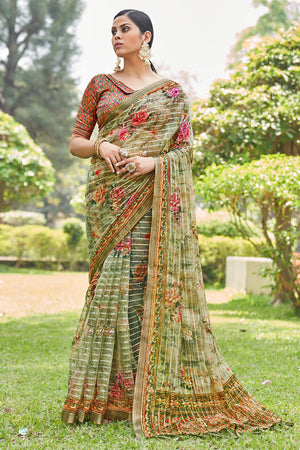 Fern Green Digital Print Saree