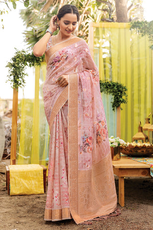 Flamingo Pink Digital Print Saree