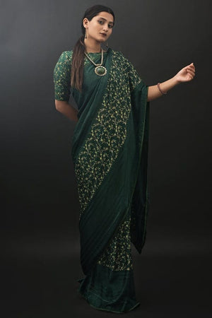 Forest Green Digital Print Saree