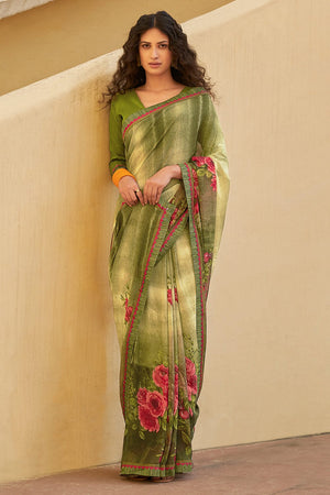 Hunter Green Digital Print Saree