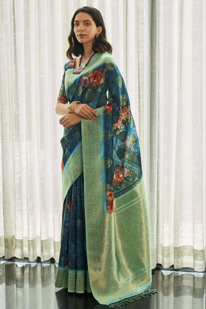 Indigo Blue Digital Print Saree