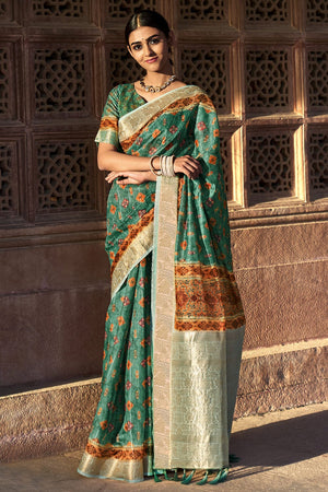 Jade Green Digital Print Saree