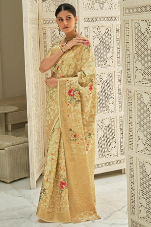 Lemon Yellow Digital Print Saree