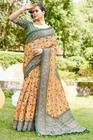 Lemon Yellow Digital Print Saree