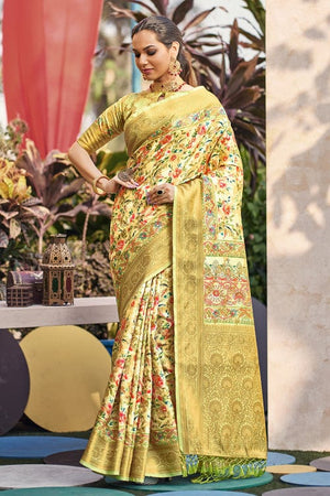 Lemon Yellow Digital Print Saree