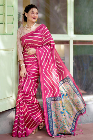 Magenta Pink Digital Print Saree