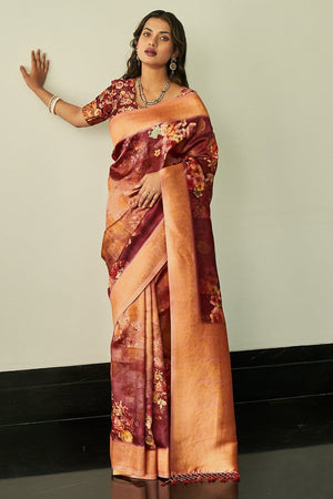 Maroon Digital Print Saree