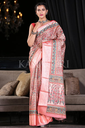 Melon Orange Digital Print Saree