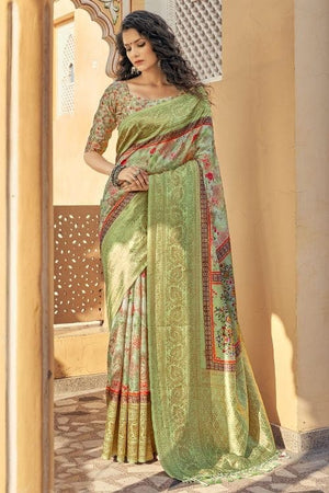 Mint Green Digital Print Saree