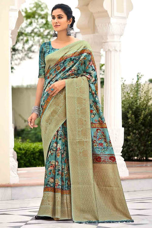 Ocean Blue Digital Print Saree