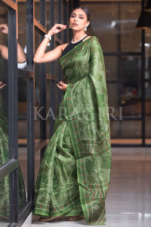 Olive Green Digital Print Saree