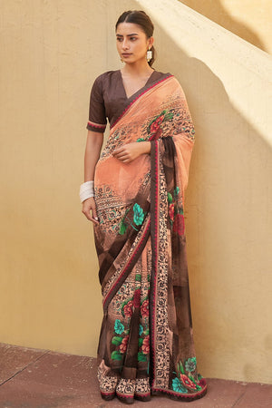 Peach Digital Print Saree