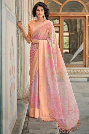 Peach Digital Print Saree