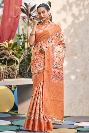 Peach Digital Print Saree