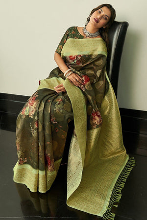 Pine Green Digital Print Saree