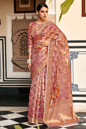 Rose Pink Digital Print Saree