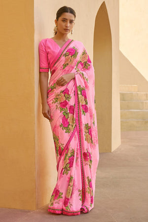 Rose Pink Digital Print Saree