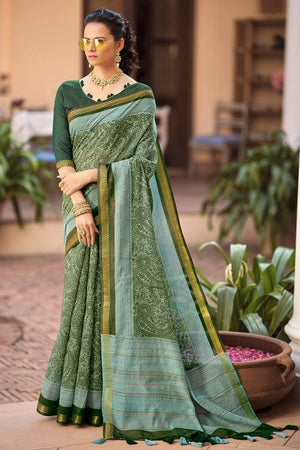 Sacramento Green Digital Print Saree