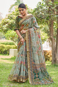 green digital print saree