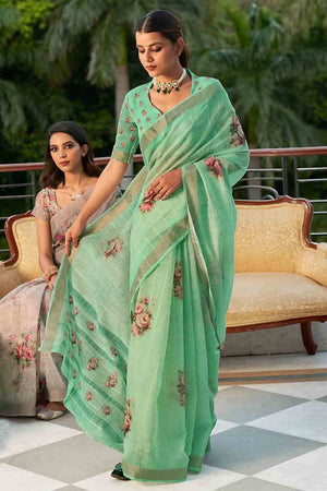 Sea Green Digital Print Saree