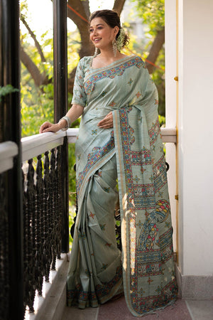 Sea Green Digital Print Saree