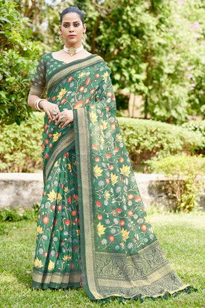 Shamrock Green Digital Print Saree