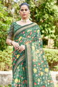 green digital print saree