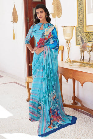 Sky Blue Digital Print Saree