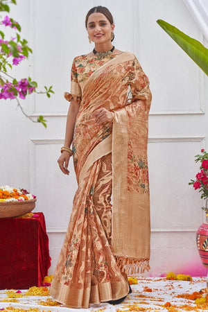 Tawny Brown Digital Print Saree