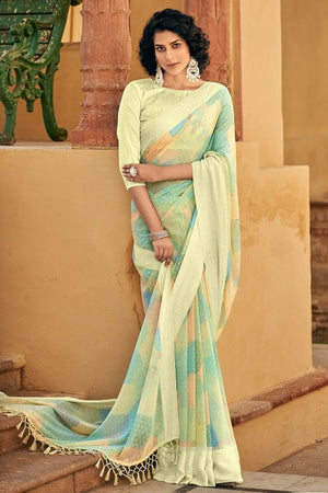 Tea Green Digital Print Saree