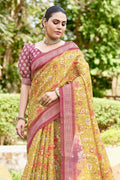 yellow digital print saree