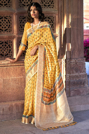 Tuscany Yellow Digital Print Saree