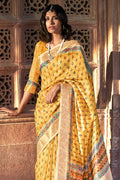 yellow digital print saree