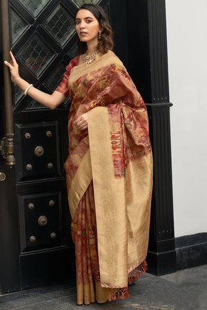 Vermillion Red Digital Print Saree